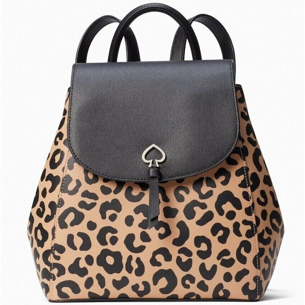 Kate Spade Adel Leopard Leather Flap Backpack K8464 Cheetah Leopardo NWT $359 FS